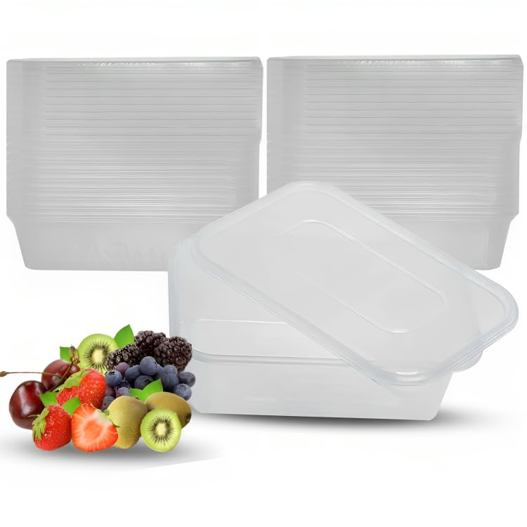 Direct Mart Food Container with Lid - Pack of 50 x 650ml | Rectangular Catering Grade Plastic Microwave Fridge Freezer Dishwasher Safe Meal Containers with Leak Proof Lids