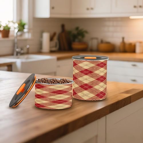 Envase hermético retro rojo a cuadros para café 17 oz acero inoxidable miniatura 7