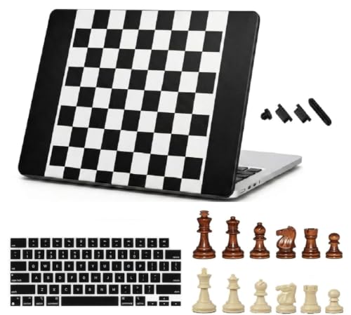 Image of Midkart Checkerboard Case Compatible with MacBook Air 13.6 inch M5 M4 M3 M2 Release 2026-2022 A3449 A3240 A3113 A2681 Touch ID Hard Shell Cover for MacBook Air 13 inch Case, Black & White
