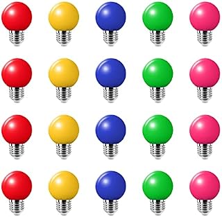 20Pack Colored Bulbs LED 2W E27 G45 Lighting Bulbs,LED Coloured GolfBall Bulb, Mixed Colours Red Green Blue Pink Yellow