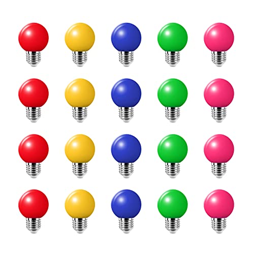 Jiotouhu E27 LED-Farbbirne, 180-Grad-Beleuchtung, 2W äquivalent zu 20W, AC220-240V, nicht dimmbar,Rot, Rot, Gelb, Blau, Rosa, Orange, mehrere Farben, 20er-Pack