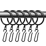 Amyhill 60 Pack Metal Drapery Curtain Rings with 60 Pcs Metal Curtain Hooks Pin 1.26'' Curtain Hanging Rings Curtain Hooks for Window Door Shower Curtain (Black,32 mm)