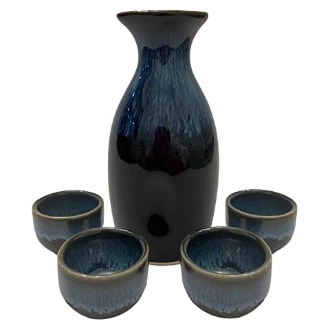 Japanese Sake Set - 5 Piece Ceramic Glasses Cover