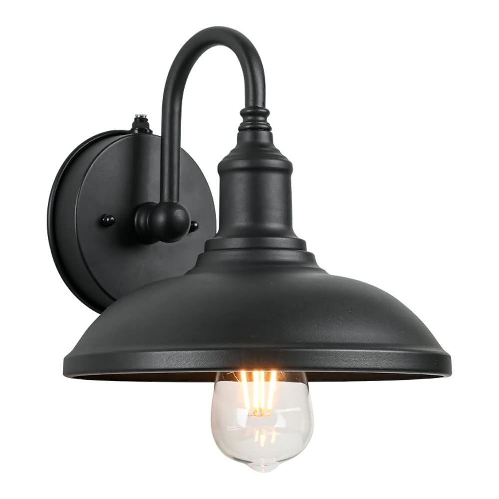 Aplique de pared exterior industrial con casquillo E26 y farol de metal negro para patio 8