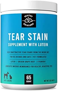Tear Stain Remover for Dogs Plus Lutein - Supplement for White Dogs & All Other Dog Breeds - Eliminates Unsightly Eye Tear Stains for Dogs & Cats - 65 Soft Chews Enhanced with Cranberry Extract