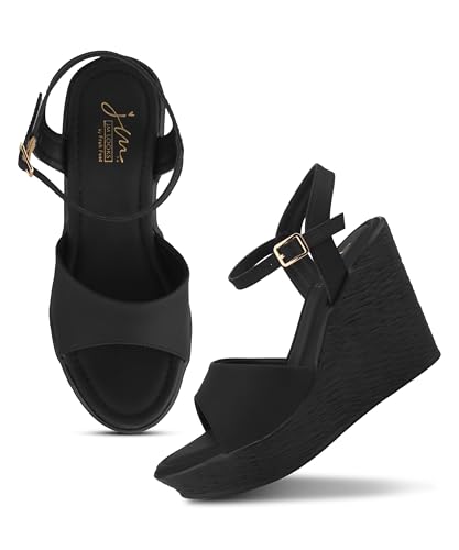 Image of JM LOOKS Sleek Minimalist Wedge Sandals Featuring Broad Single Strap and Textured High Platform for Daily Elegance