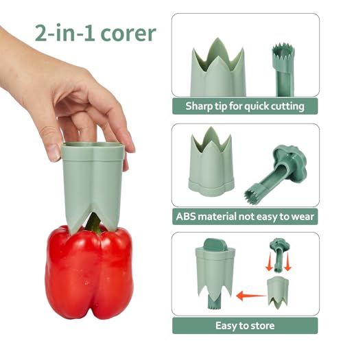 Pepper Seed Corers Remover, 3 Pack Fruit Pepper Corer Remover 2 in 1 Bell Pepper Corer Seed Remover Tool, Pepper Deseeder Bell Pepper Corers Tool Pepper Cutter for Vegetables - Image 5