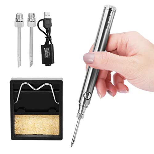 Welding Tool Pen, Digital Soldering Kit, Rechargeable Cordless Soldering Iron Tool with Soldering Iron Stand/Soldering Iron Tips/Charging cable, 5V 8W Adjustable Temperature(size:5.12x0.55inch)