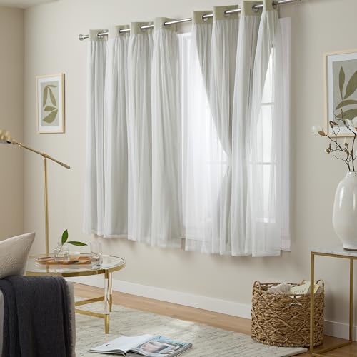 Image of TOWN & COUNTRY LUXE Talia Double Layer Indoor Curtains, Sheer and Room Darkening Blackout, Grommet Top, Energy Efficient, 2-Pack Set, 52 inchx63 inch, Sand