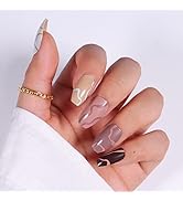 Celepaty Coffin Press on Nails Cameo Swirl Medium Length Fake Nails Fall False Nails Glossy Gel N...