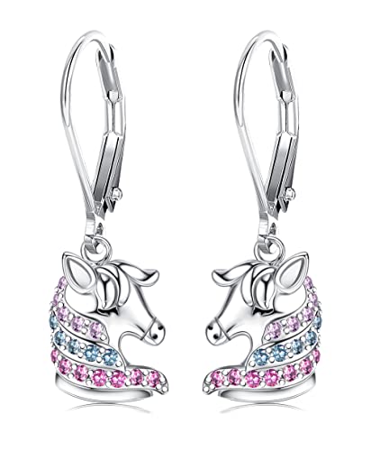 ORAZIO Hypoallergénique Boucles d'oreilles Argent 925 Cheval Porte Bonheur pour Femmes et Filles, Bague à Levier Boucles d'oreilles Pendantes de Cheval...