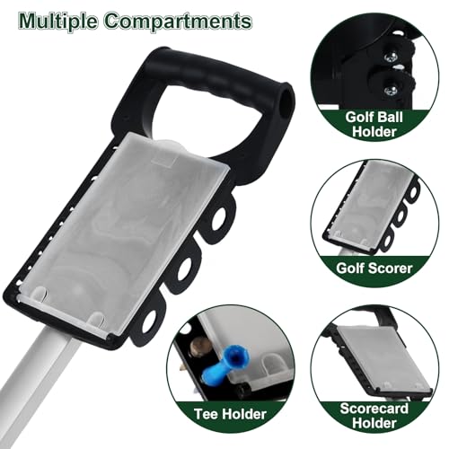 pofluany Golf Push Cart, 3 Wheel Golf Push Cart, Foldable Walking Golf Cart with Foot Brake Mechanism, Tee Holder, Scorecard Board, Golf Scorer and Ball Mount White - Thumbnail 6
