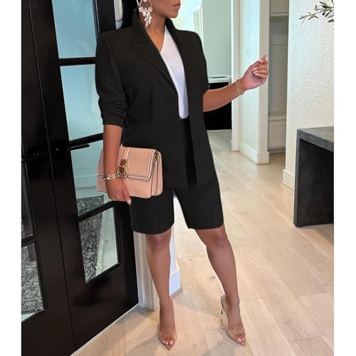 Women's Blazer Shorts 2 Piece Set Long Sleeve Open Front Blazer Short Suits Business Outfits3