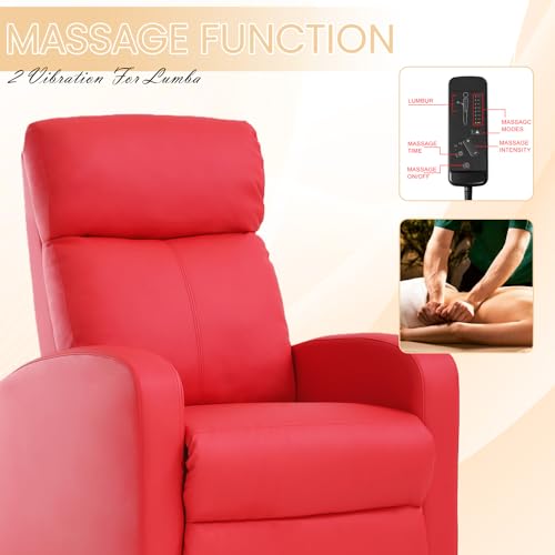 Sillón reclinable PU rojo con masaje y reposapiés miniatura 4