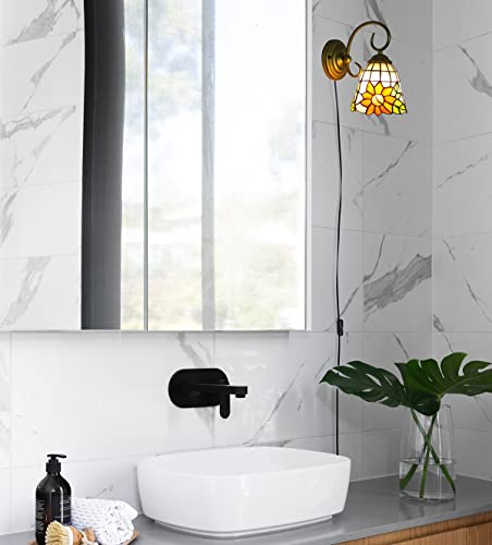 Image of Kiven Wall lamp E26 1-Light Plug-in Bulb not Included Wall Sconce Glass Shade 6 Foot Black Cord(BD0534)