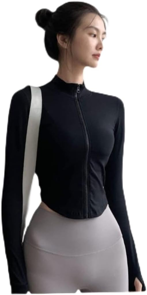 Gym Jackets Womens Full Zip Running Jacket Long Sleeve Workout Jacket with Thumb Holes Sweat Absorbent and Quick Drying Slim Fit Sportwear for Yoga Running