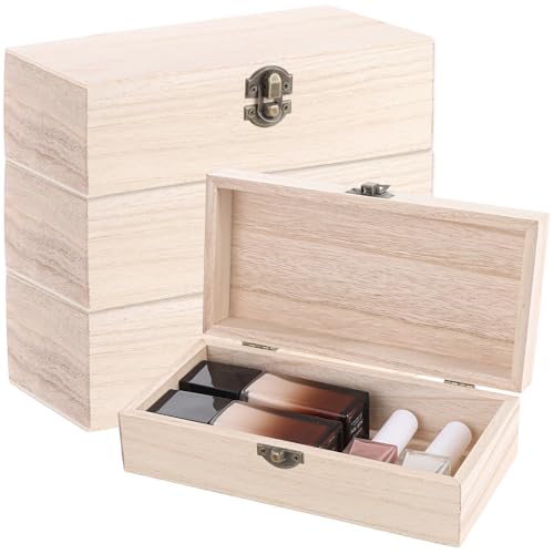 Image of Aramanara 4 Pcs 20 x 10 x 6 cm Unfinished Wooden Box with Hinged Lid