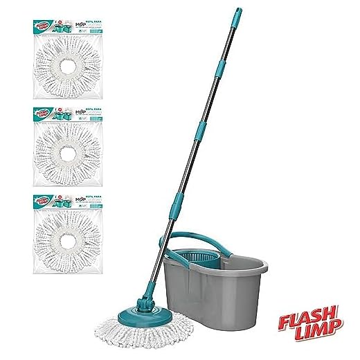 Mop Fit Giratório com Balde 8 Litros + 3 Refis Microfibra Original - By K80