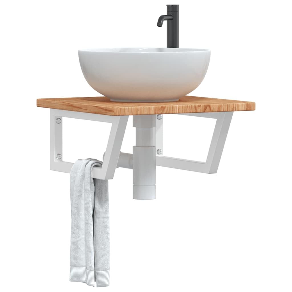 Piano per lavabo in legno di rovere massiccio con supporto in acciaio, 50 x 50 cm, trapezoidale, portata fino a 100 kg, soluzione salvaspazio per lavabo e WC degli ospiti, facile da montare
