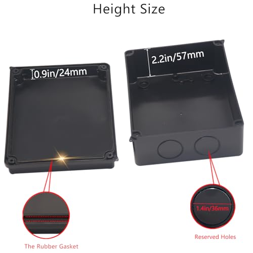 Image of Junction Box, 2Pcs Reserved Holes Electrical Boxes Waterproof IP65 ABS Plastic Electrical Power Cord Enclosure Project Box Black 7.9 x 6.1 x 3.1 inch(200x155x80mm)