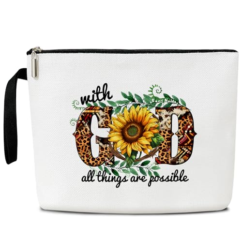 Bolsa de cosméticos con versículo bíblico con diseño de girasol, regalos inspiradores cristianos para mujeres, novias, compañeras de trabajo, hermana, organizador de viaje con cremallera de las