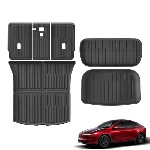 6PCS Trunk Mats & Frunk Mat & Backrest Mats for New 2025 2026 Tesla Model Y Juniper 5-Seats (Not fit Standard) All Weather TPE Cargo Mat Frunk Liner Trunk Lower Pad Accessories Interior Black