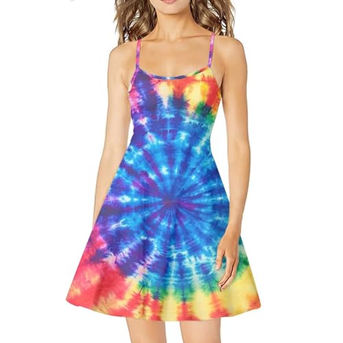 Image of Women's Spaghetti Strap Dress Summer Casual Swing Sundress Girls Beachwear Swing Mini Dress