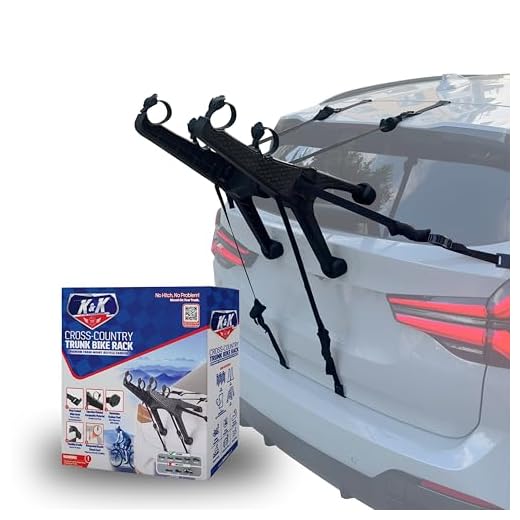 K&K Auto Accessories Compact 2-Bike Trunk Bike Rack Premium Cross-Country Trunk-Mount Bicycle Carrier for Cars, SUV Heavy Duty Rear Bike Transport Tool for Professional Cyclists