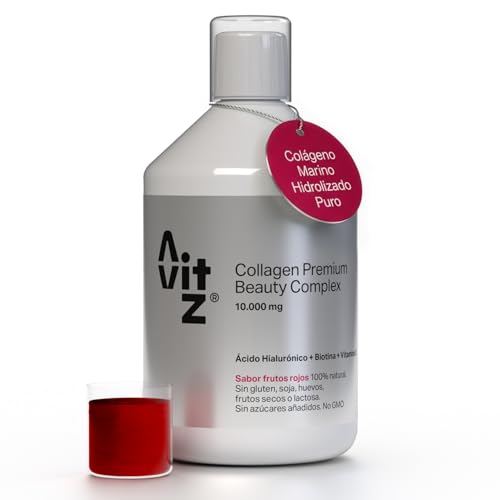 Colageno Marino Hidrolizado Puro Liquido Bebible con Acido Hialuronico Biotina Vitamina C B12 y D Suplemento Anti Age para la Piel Cabello Pelo y Uñas Sin Azucar Avitz Beauty Collagen Complex 500 ml