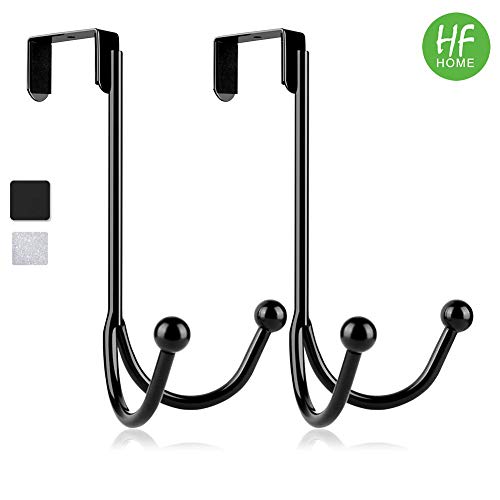 2Packs Over The Door Double Hanger Hooks,HFHOME Metal Twin Hooks Organizer for Hanging