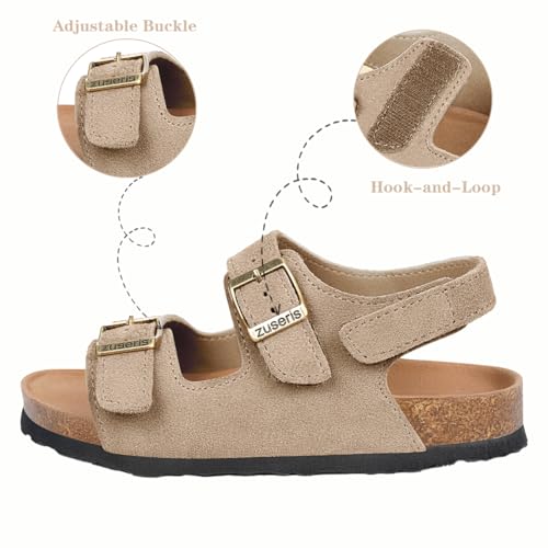 Image of ZUSERIS Kids Toddler Sandals Boys Girls Cork Footbed Sandal Comfort Double Buckle Slip On Slippers with Adjustable Back Strap