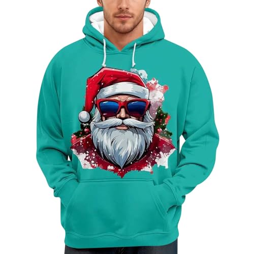 Image of Generic Christmas Jumper Men's Hooded Sweater Santa Print Cooler Boy's Christmas Man Funny Pullover Christmas Hoodie Sweater Ugly Christmas Gift Boys, Mint Green, S