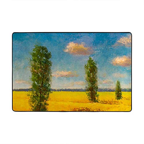 Tapis salon champ de blé jaune Ruchen 203x147 cm en velours corail