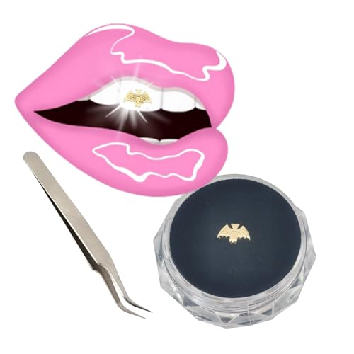 Image of Chamon Tooth Gems, 8K Gold Dental Jewelry 4-6mm, 1 Piece Teeth Gems Starter Kit with with Tweezers (Bat)