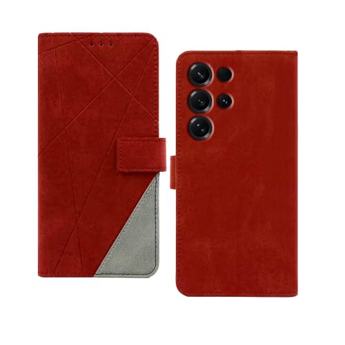 Image of amazon basics Samsung Galaxy S26 Ultra 5G Flip Cover | Card Pockets Wallet & Stand | Flip Cover for Samsung Galaxy S26 Ultra 5G (Red with Grey)