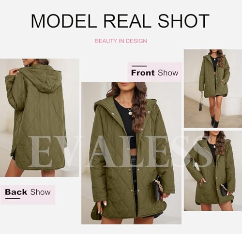 EVALESS Long Jackets for Women Fashion 2024 Winter Coat for Women Business Casual Diamond Quilted Hooded Lightweight Jackets - Image 6