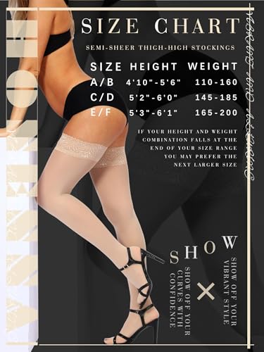 Image of HONENNA Semi Sheer Stay Up Lingerie Thigh High Stockings Lace Top Size A-F