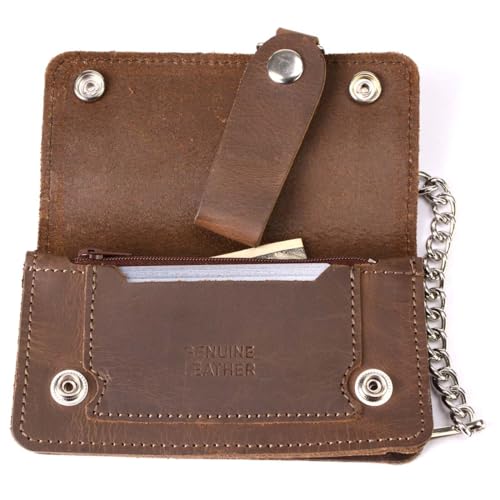 Image of Milwaukee Leather MLW7889 Men's 7.5 inch Black Premium Leather Soft Biker Wallet - Bi-Fold Anti-Theft Stainless Steel Chain