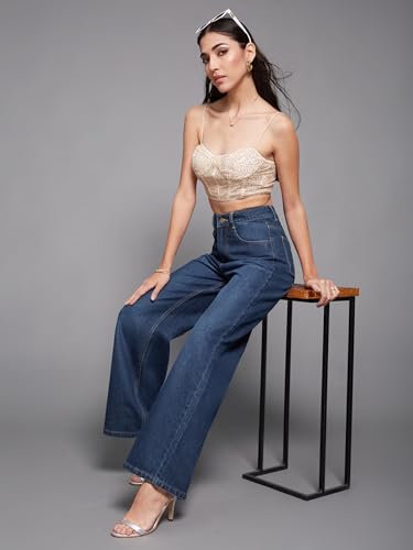 Image of Miss Chase Women's Wide-Leg High-Rise Regular-Length Stretchable Shaping Denim Jeans