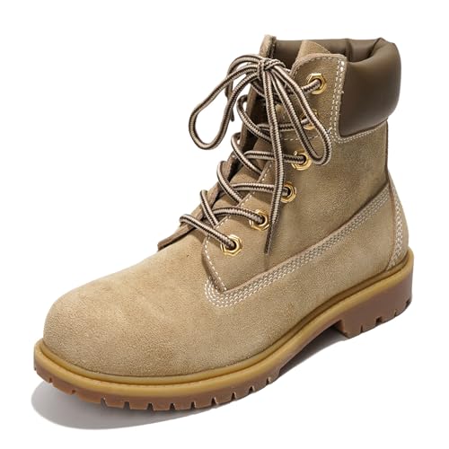Cape Robbin Cow Suede Leather Slip-resistant Ankle Boots Womens - Lace-Up Combat Boots - Water-resistant Fall Moto Boots, Womens Winter Combat Boots (Alecia.A) - Taupe Size 9