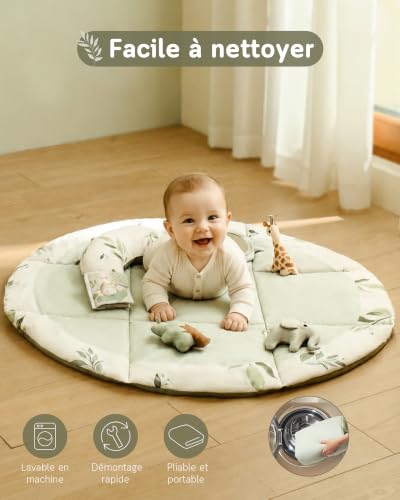 Fortella Tapis d'éveil Bébé, Thème Naturel, Arche amovible, Tapis de Jeux avec 5 Jouets d'activité et un coussin, Cadeau pour nouveau né, enfant, fille et garcon, Dès la Naissance, 0-3-6-12 Mois(Vert) – vue 6