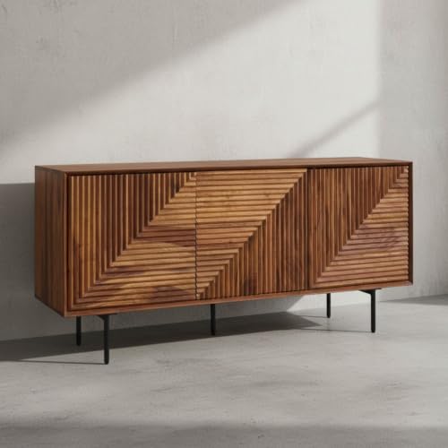 KADIMA DESIGN Credenza in legno massello Sheesham e metallo, design moderno, 148 x 72 x 40 cm, con 3 ante