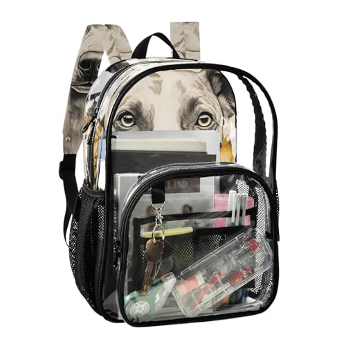 Dog Floral Gold Clear Backpack, PVC Transparent Bag with Large Capacity for Boys, Girls, Men, Women, See Through Bookbag for School Work College Travel2