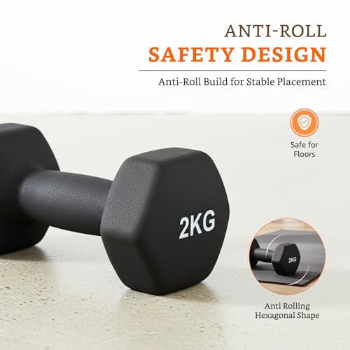 Image of Amazon Brand - Solimo Neoprene Dumbbell 2 kg, Set of 2 (Black)