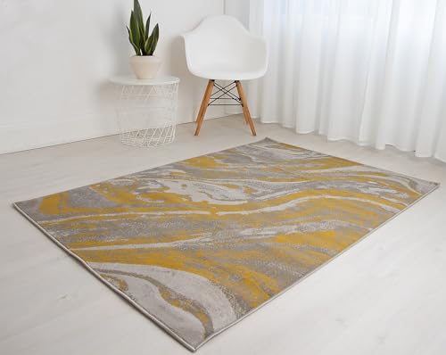 Lord of Rugs Balletto Rug for Living Room Modern Traditional Abstract Design Bedroom Kitchen Non Shedding Short Pile Area Rug Large 160x230 cm (5'3"x7'7") 21EA Ochre/Grey