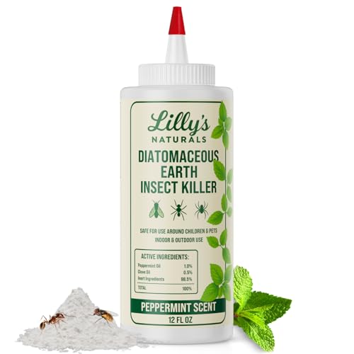 Diatomaceous Earth Food Grade with Peppermint Oil Crawling Insect Killer | Indoor Pest Control Powder for Bed Bug, Roach, Ant, Fleas | Lilly's naturals, 12 fl oz