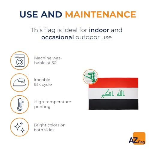 Image of AZ FLAG - Iraq Flag - 3x5 Ft - 100D Polyester Iraqi Banner with Two Metal Grommets - Fade Resistant - Vivid Colors - 3' x 5' Feet - 150x90 Cm