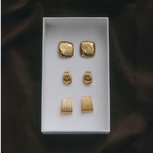 Ribbed Gold Statement Earrings – Women’s 18K Gold-Plated Lightweight Rectangle Earrings, Chic Everyday Jewelry for Pierced Ears - Image 6