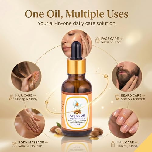Image of KUNJ Argan Oil 30ml | 100% Pure & Natural Cold Pressed Moroccan Argan Oil | Undiluted Oil for Hair Nourishment, Skin Hydration, Face Care & DIY Beauty Use