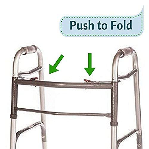 Front Wheeled Walker Folding Deluxe With 2 Button And 5" Wheels, Adjustable Height (Short, Standard, Tall People) By Healthline Trading #TOP4